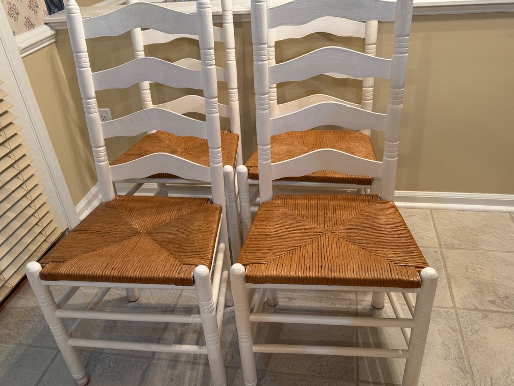 Painted Ladder-Back Chairs with Woven Rush Seats