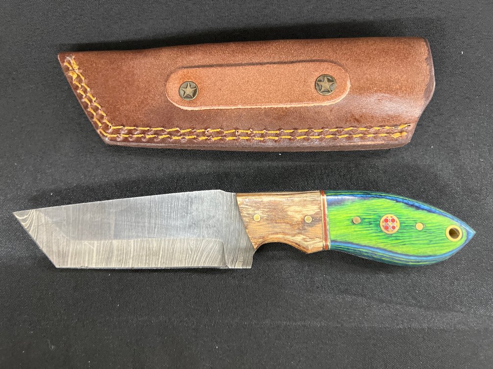 Damascus Fixed Blade Knife with Leather Sheath