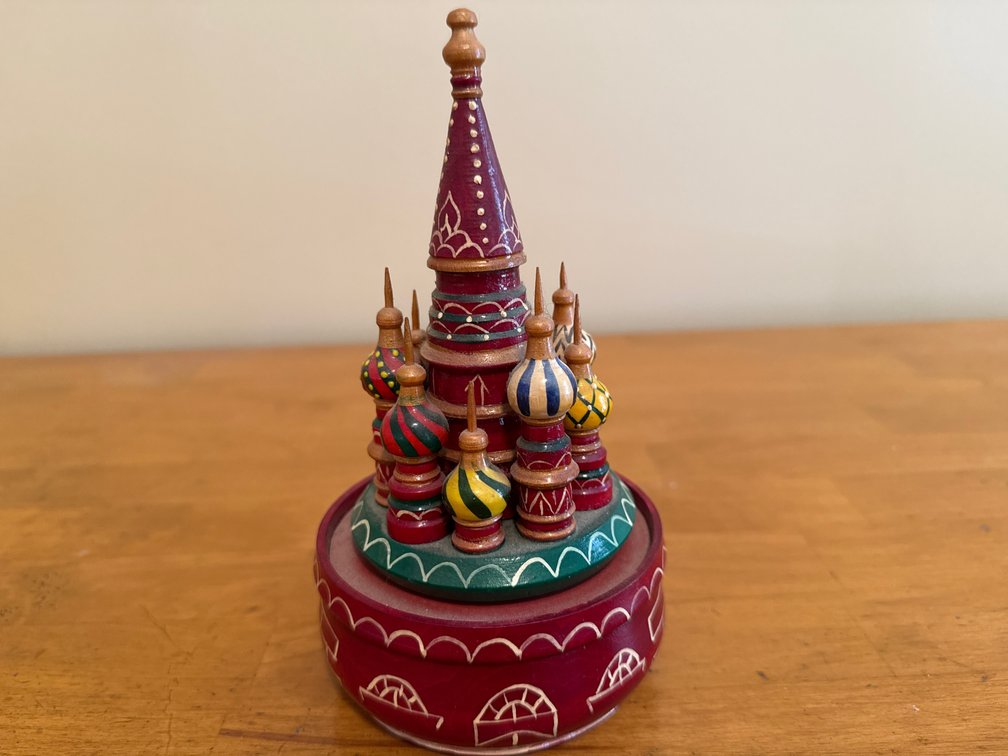 Russian Hand-Painted Wooden Cathedral Music Box