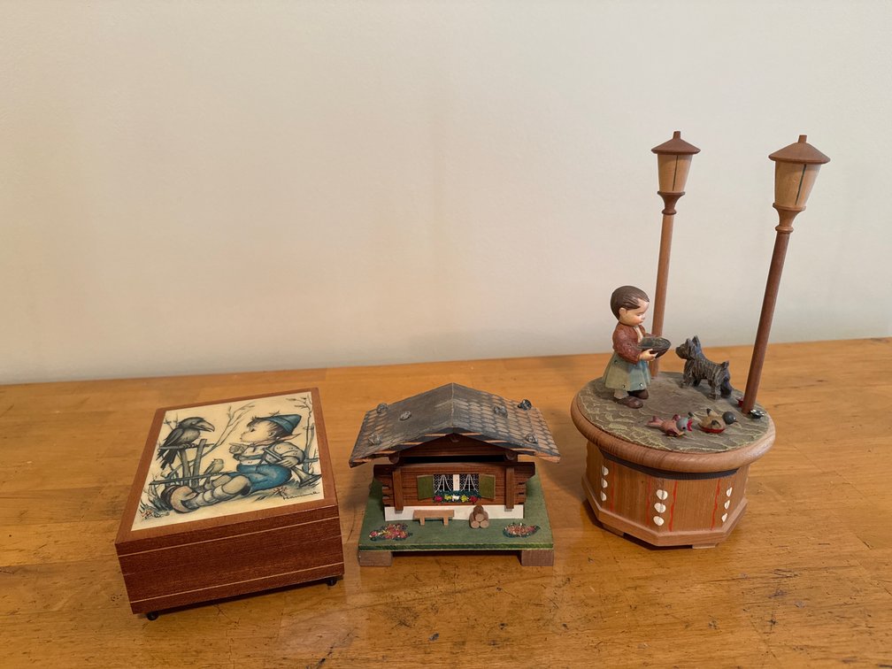 Vintage Hummel, ANRI & MAPSA Wooden Music Boxes