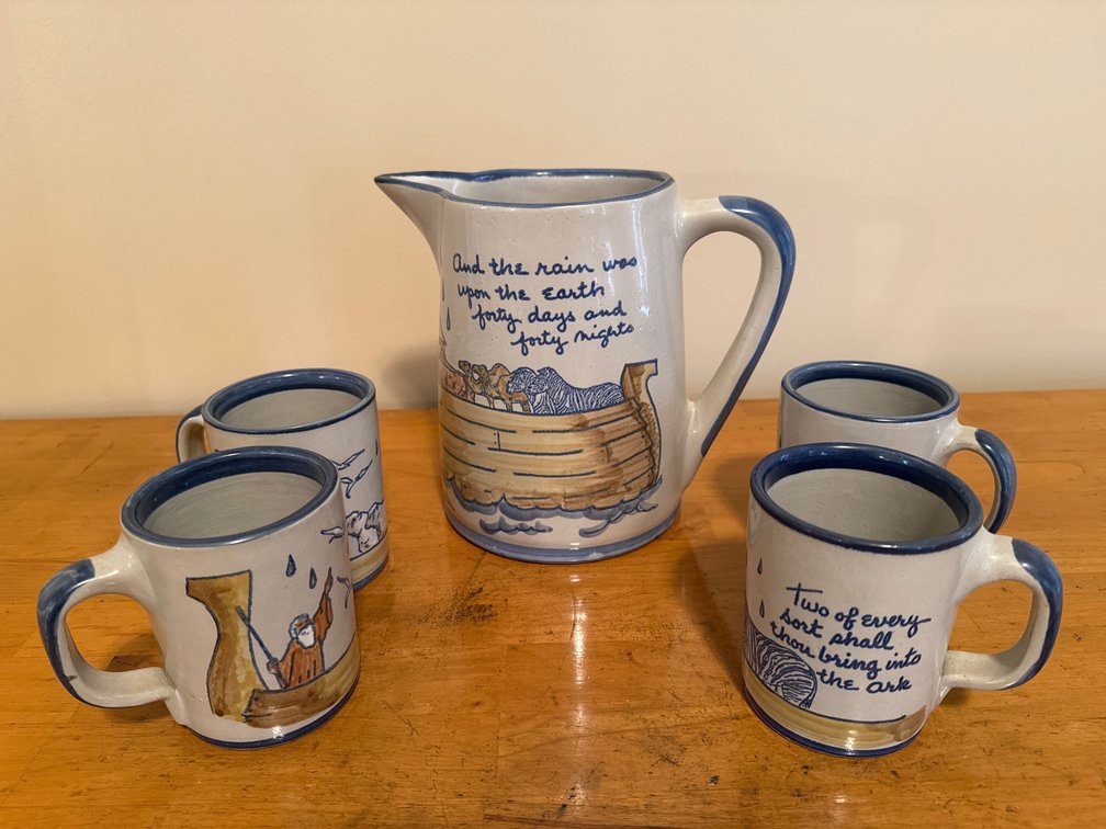 Louisville Stoneware Noah's Ark Pitcher and Mugs