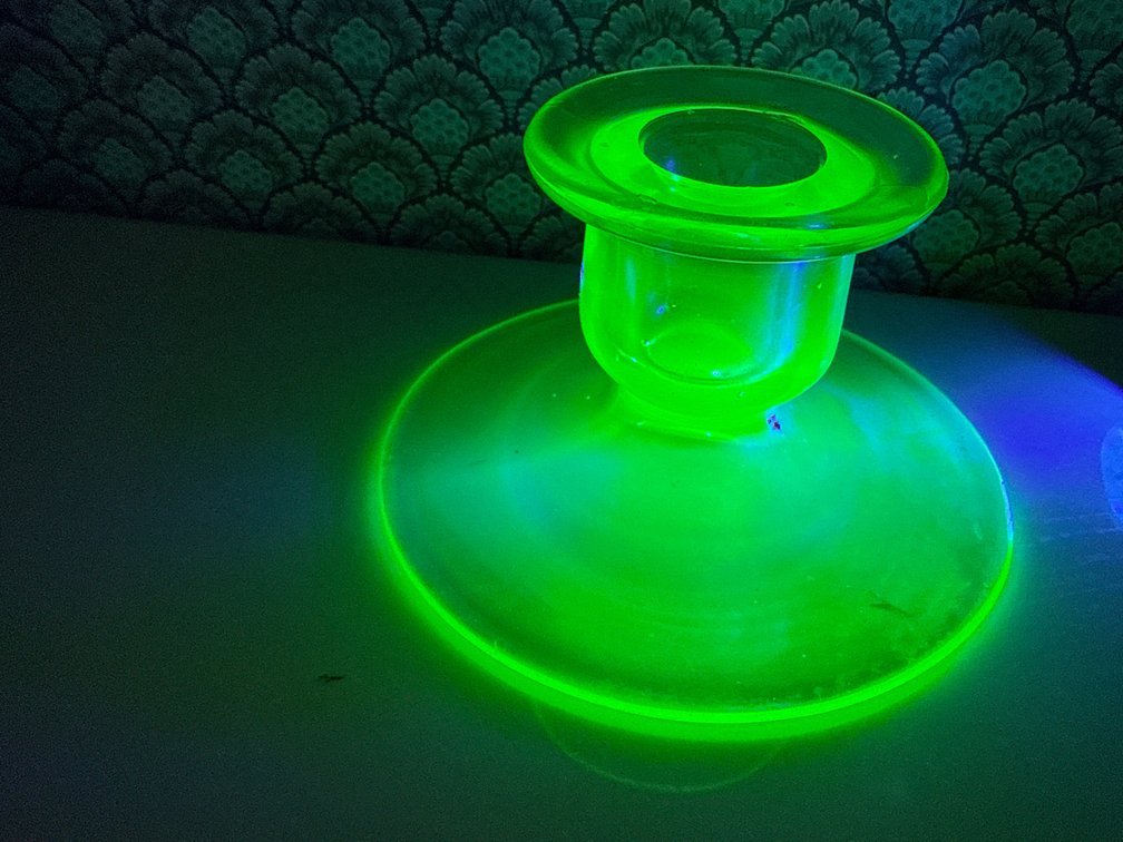 Green Uranium Glass Low Candlestick Holders