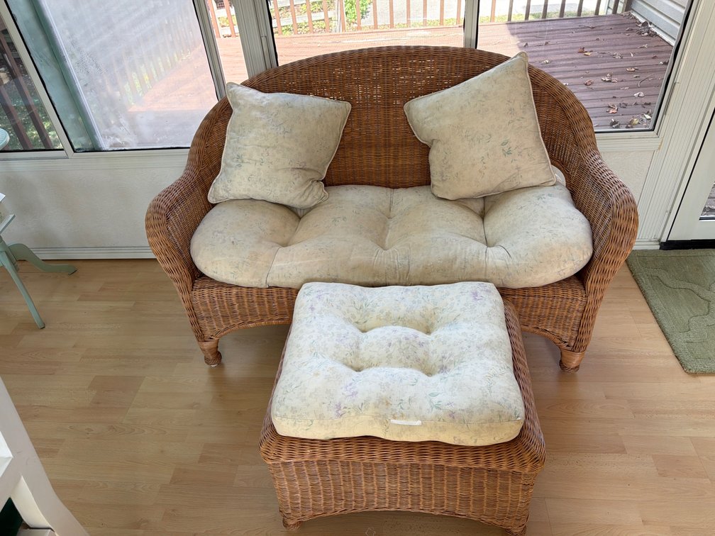 Wicker Loveseat and Ottoman Set