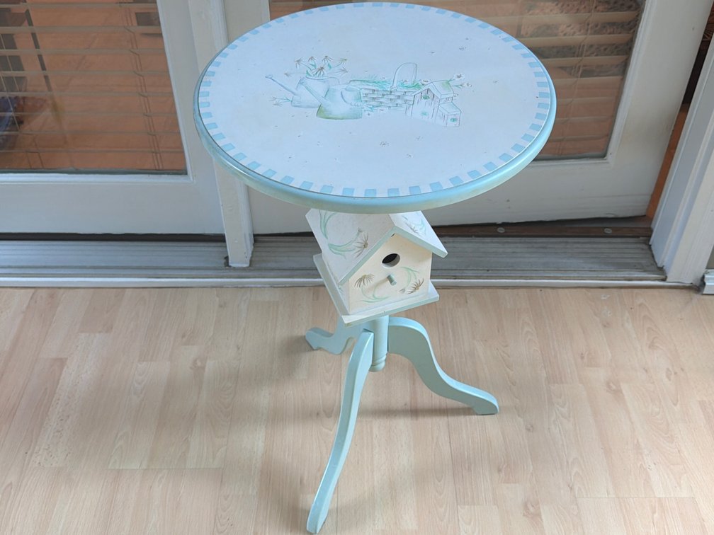 Hand-Painted Novelty Birdhouse Pedestal Accent Table