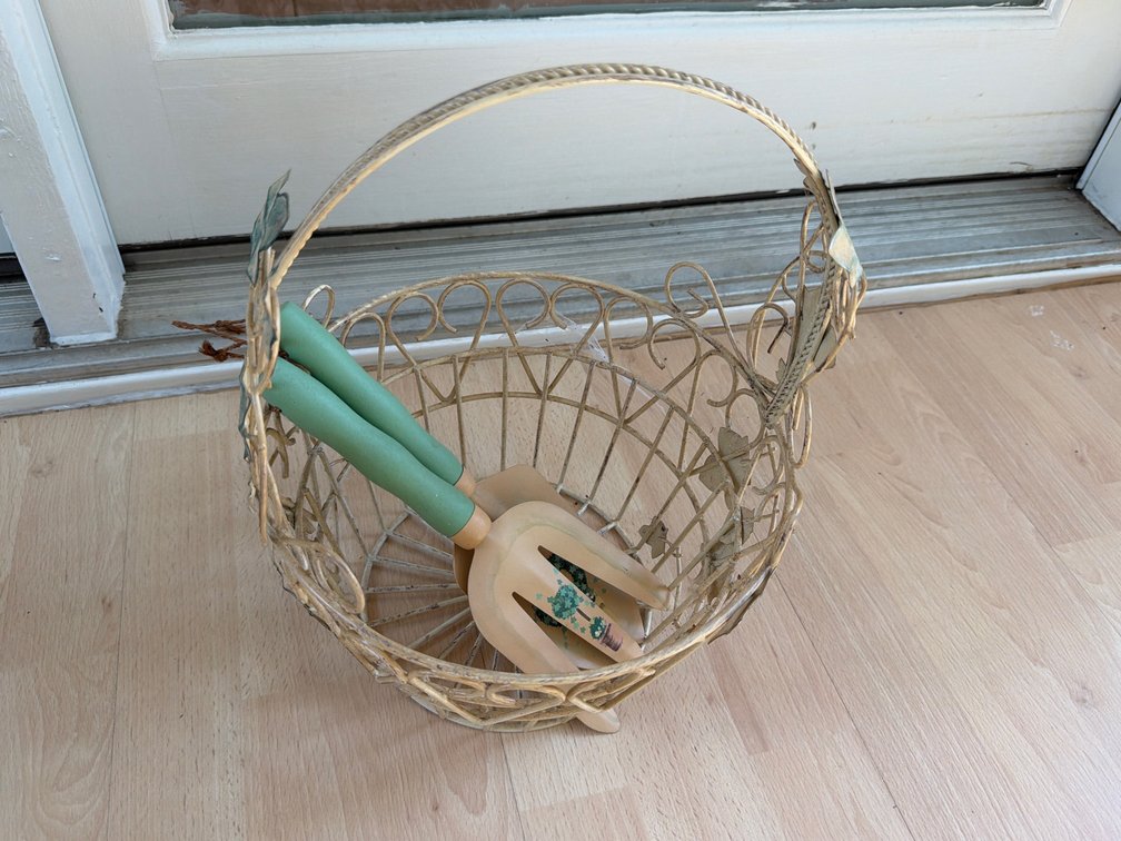 Decorative Garden Basket & Painted Tool Set
