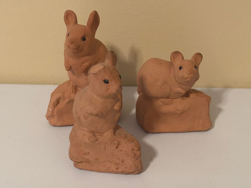 Unglazed Terracotta Mouse Figurines