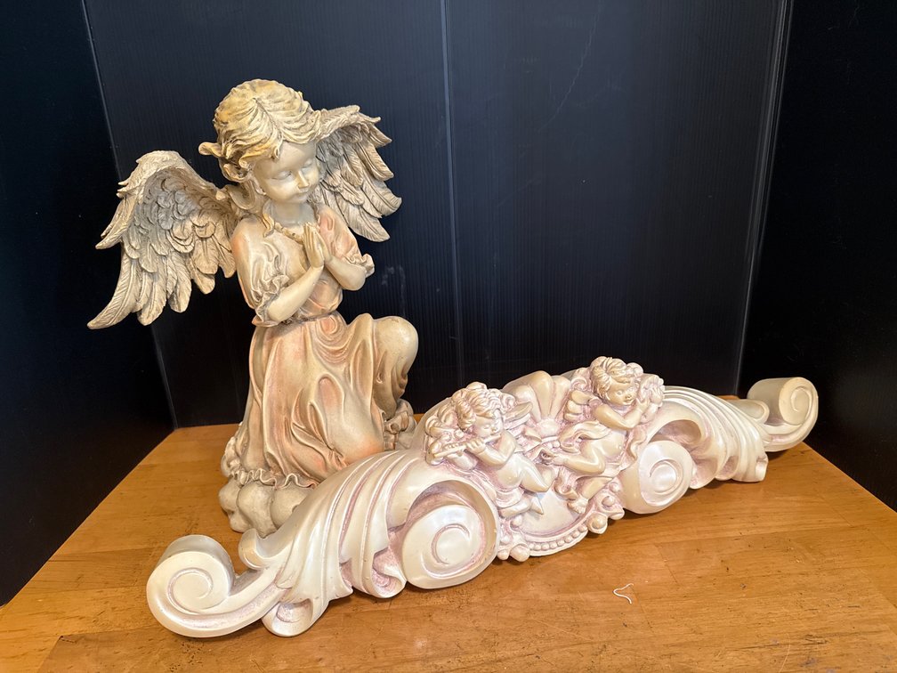 Angel Figurine and Cherub Wall Pediment