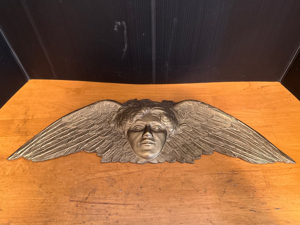 Art Nouveau Style Cast Metal Winged Face Plaque