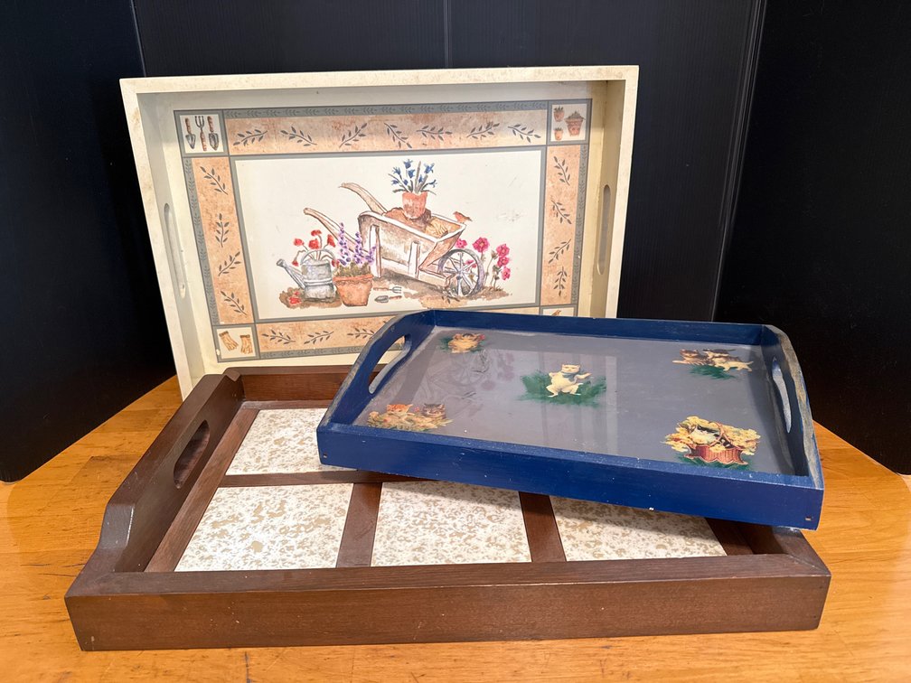 Assorted Decorative Wooden Serving Trays