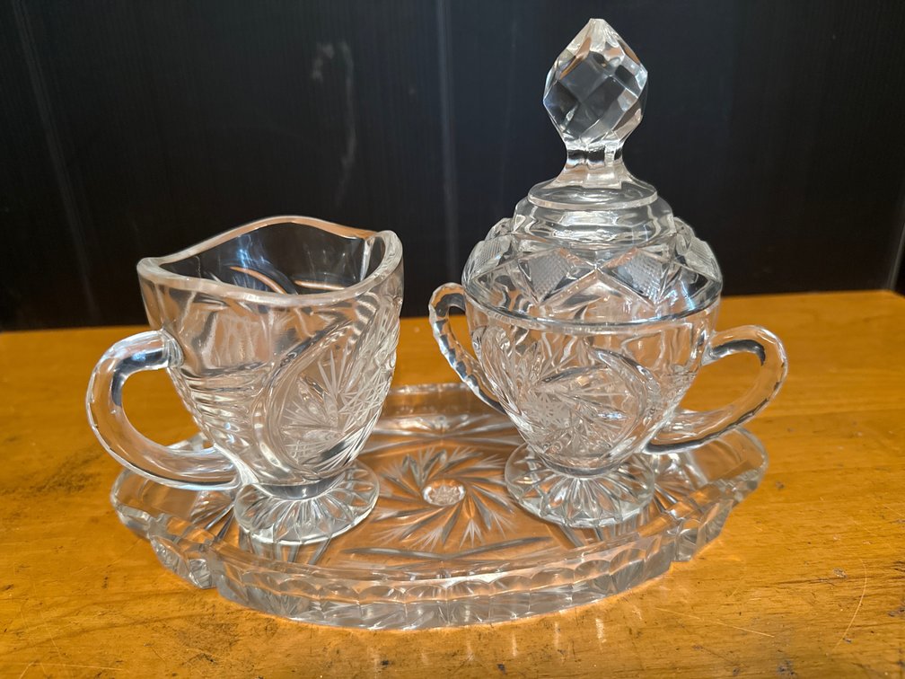 Cut Glass Creamer and Sugar Set