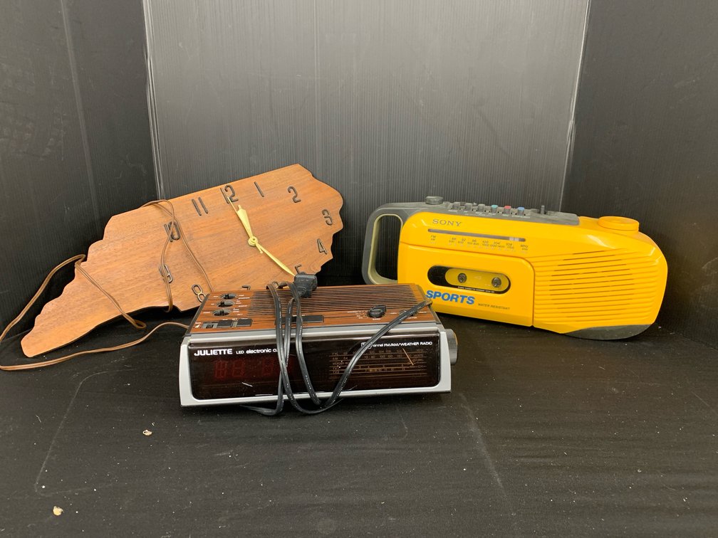 Sony & Juliette Radios and Wooden Wall Clock