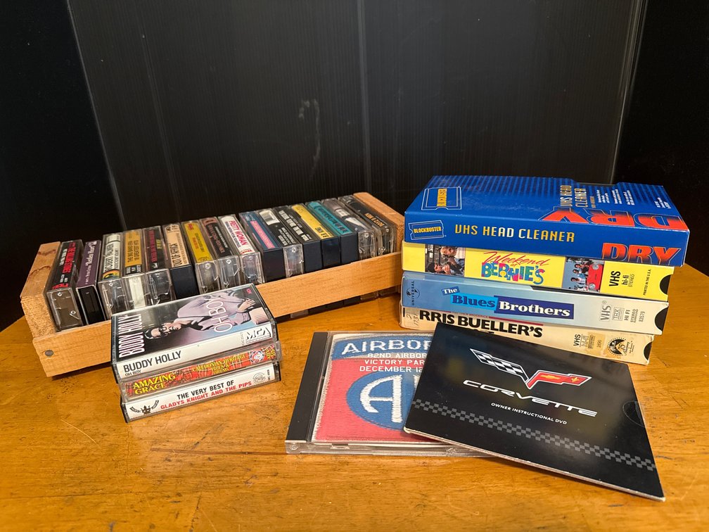 Vintage VHS, Audio Cassettes, DVDs & Storage Rack