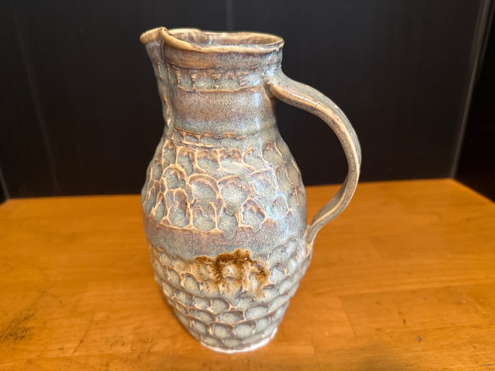 Textured Stoneware Art Pottery Pitcher