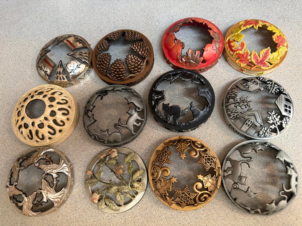 Assorted Cast Metal Candle Jar Toppers