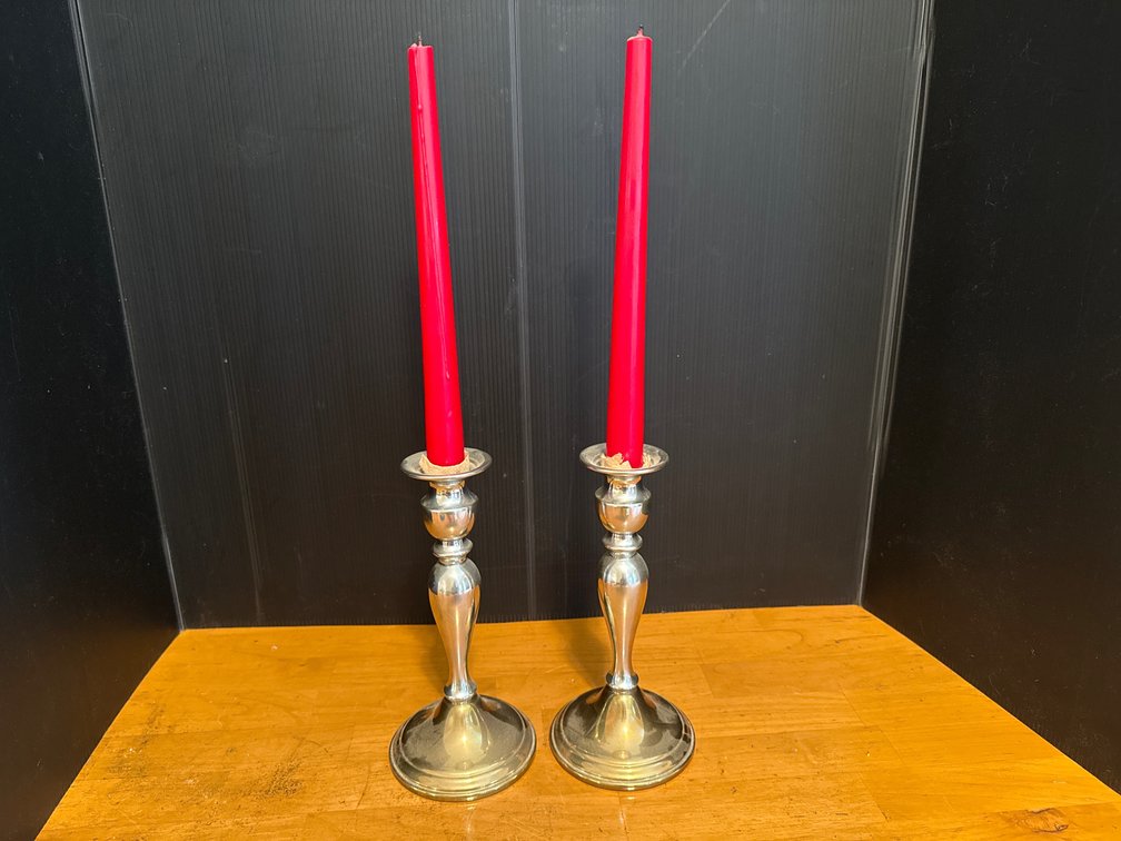 WEB Weighted Pewter Baluster Candlesticks