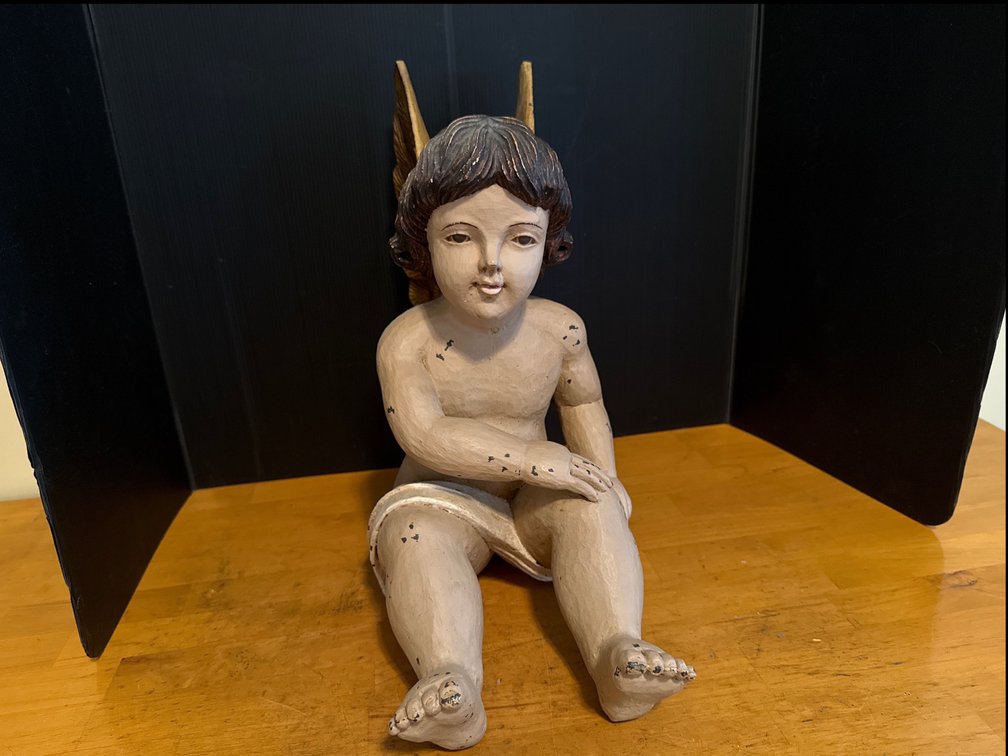 Painted Wooden Cherub Figurine