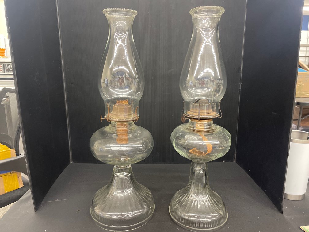 Antique Glass Pedestal Oil Lamps