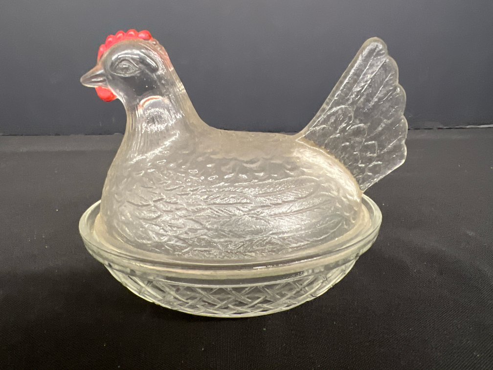 Clear Glass Hen on Nest Covered Dish