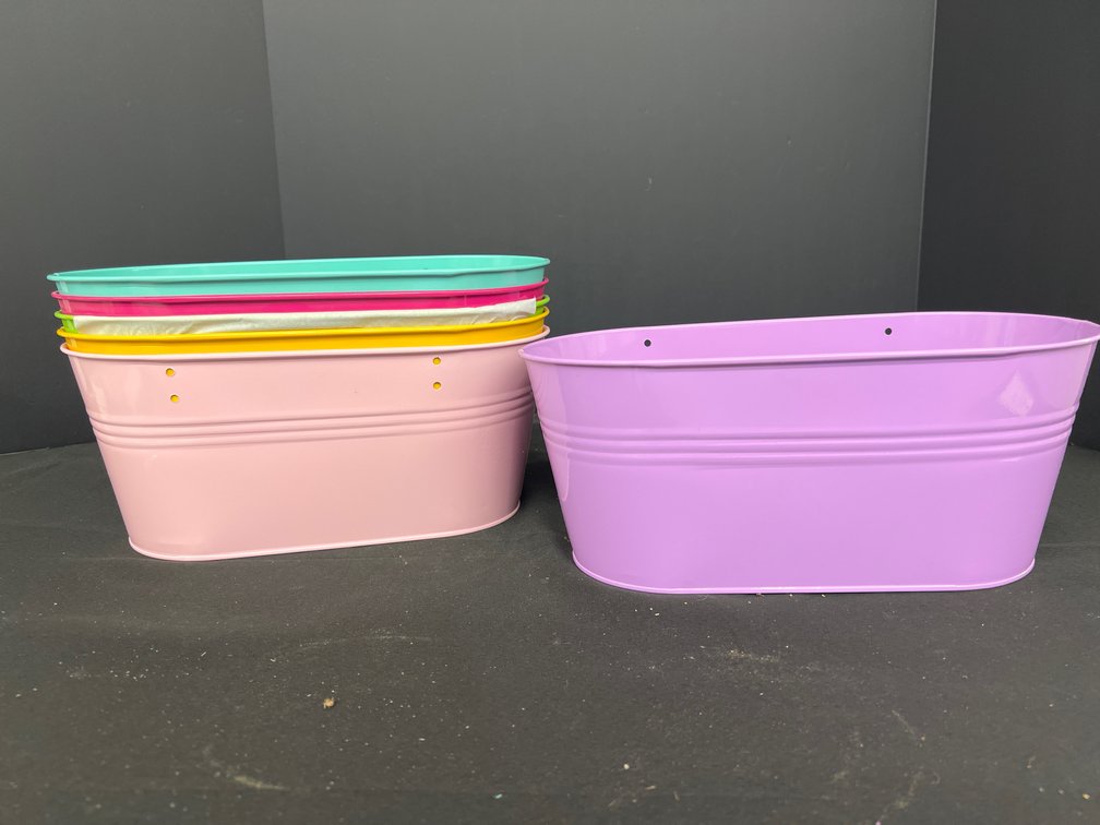 Painted Oval Metal Planter Tubs