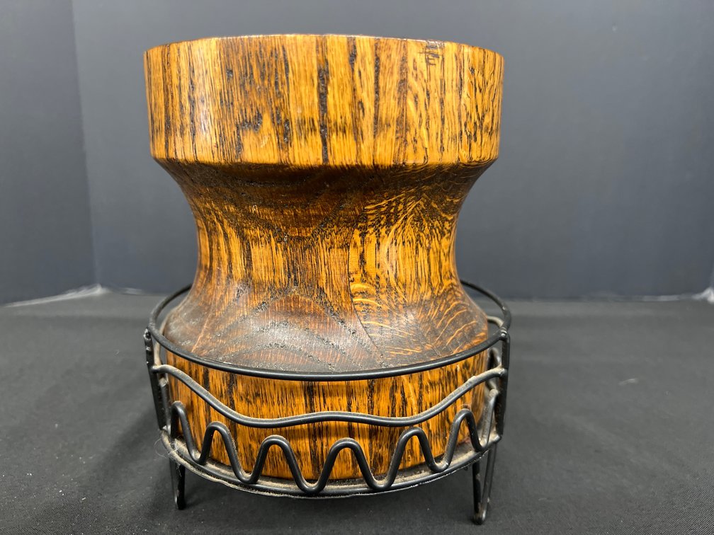 Turned Wood Pillar Candle Holder with Wire Stand