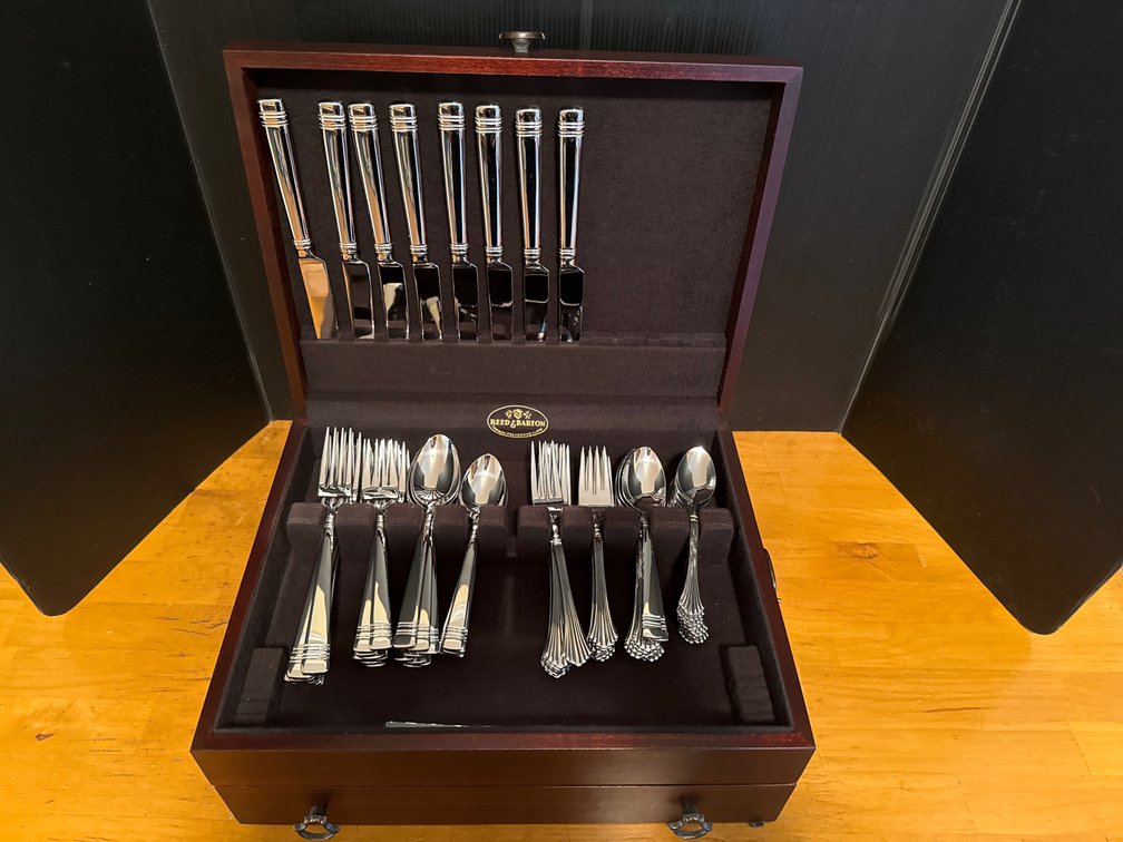 Reed & Barton Flatware and RJR Wooden Storage Box