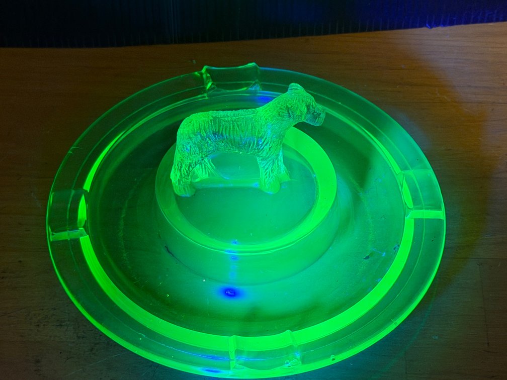 Green Uranium Glass Terrier Figural Ashtray