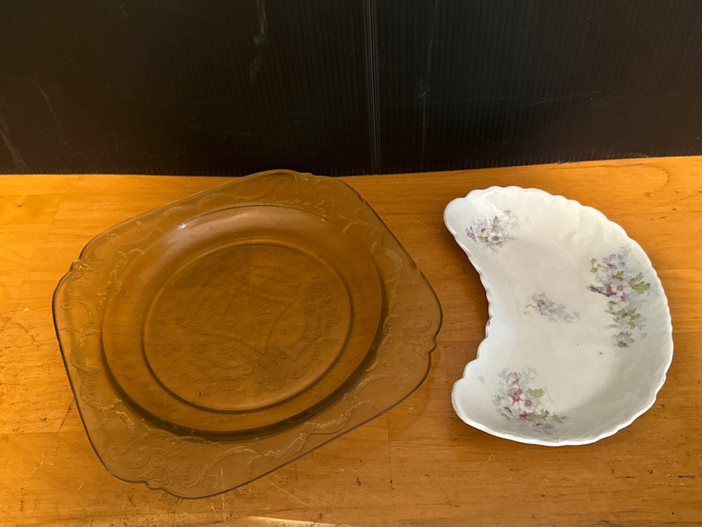 Warwick China Bone Dish & Amber Glass Plate