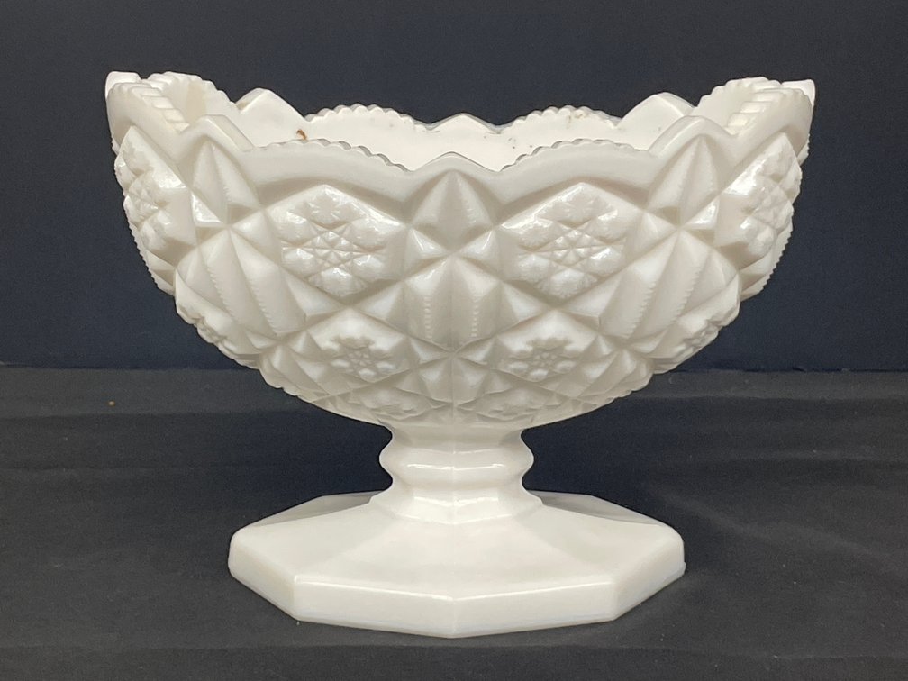 Pressed Milk Glass Pedestal Bowl
