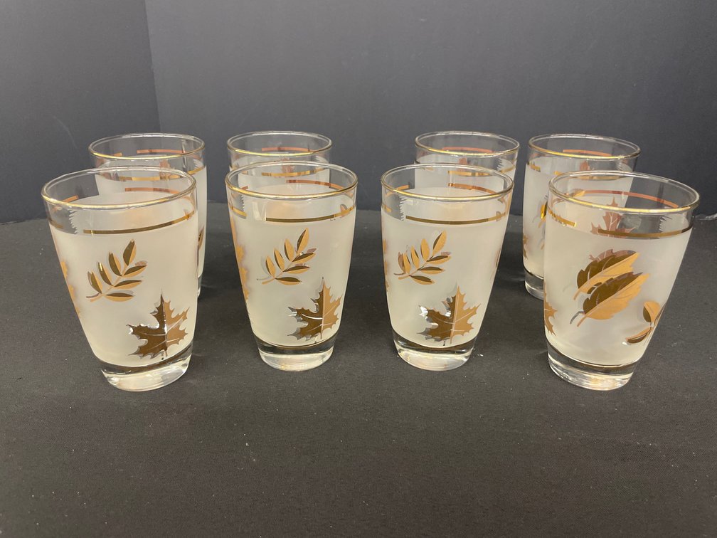 Mid-Century Frosted Gold Foliage Tumblers