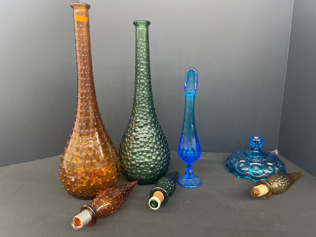 Colored Glass Genie Bottles and Art Glass
