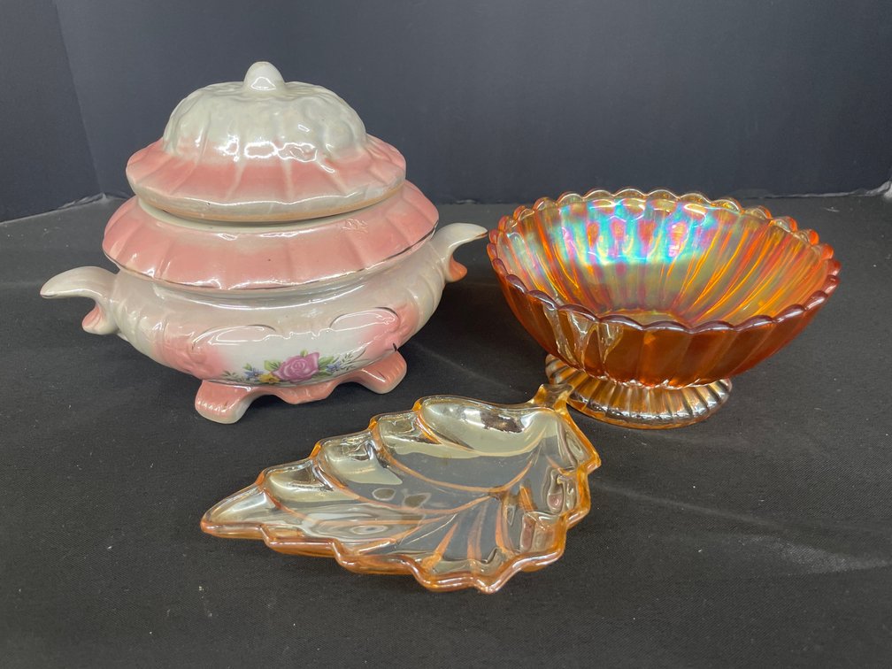 Marigold Carnival Glass & Lusterware Assortment