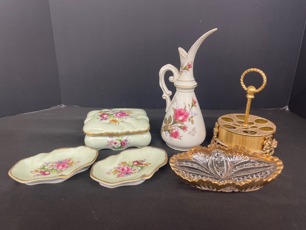 Norcrest French Bouquet China & Vintage Vanity Accessories