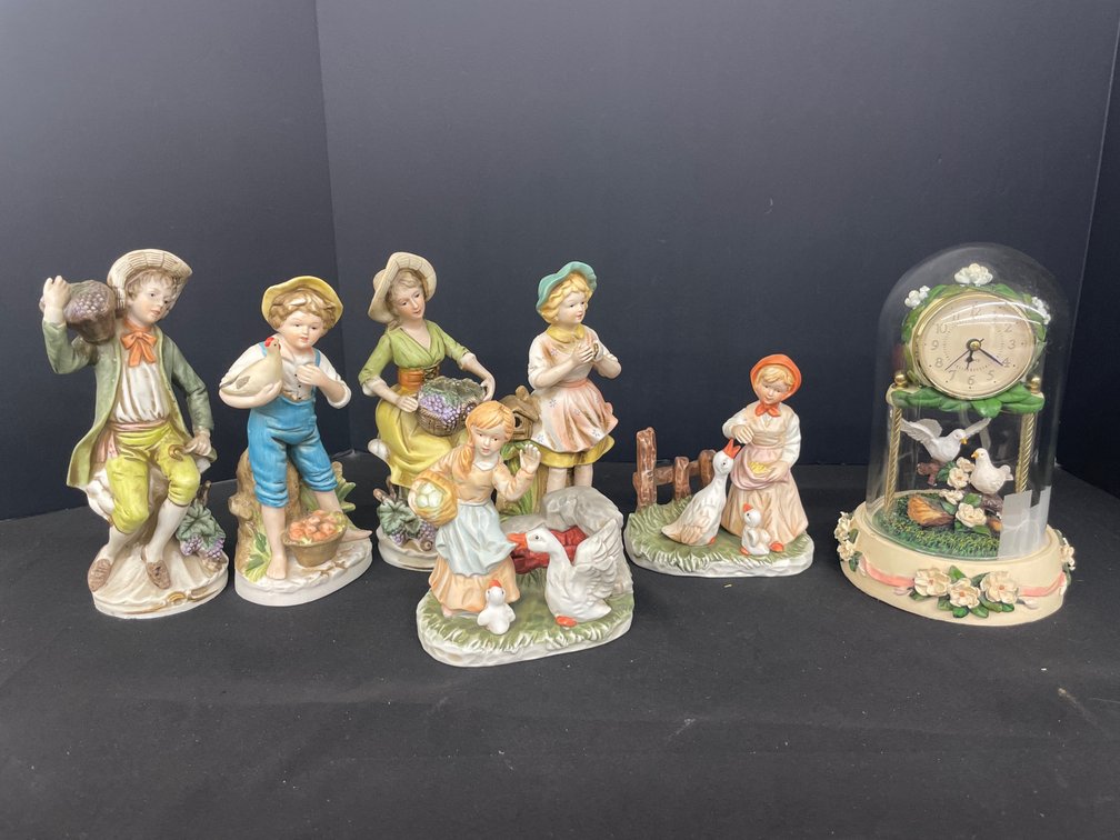 Homco Figurines and Floral Dome Clock