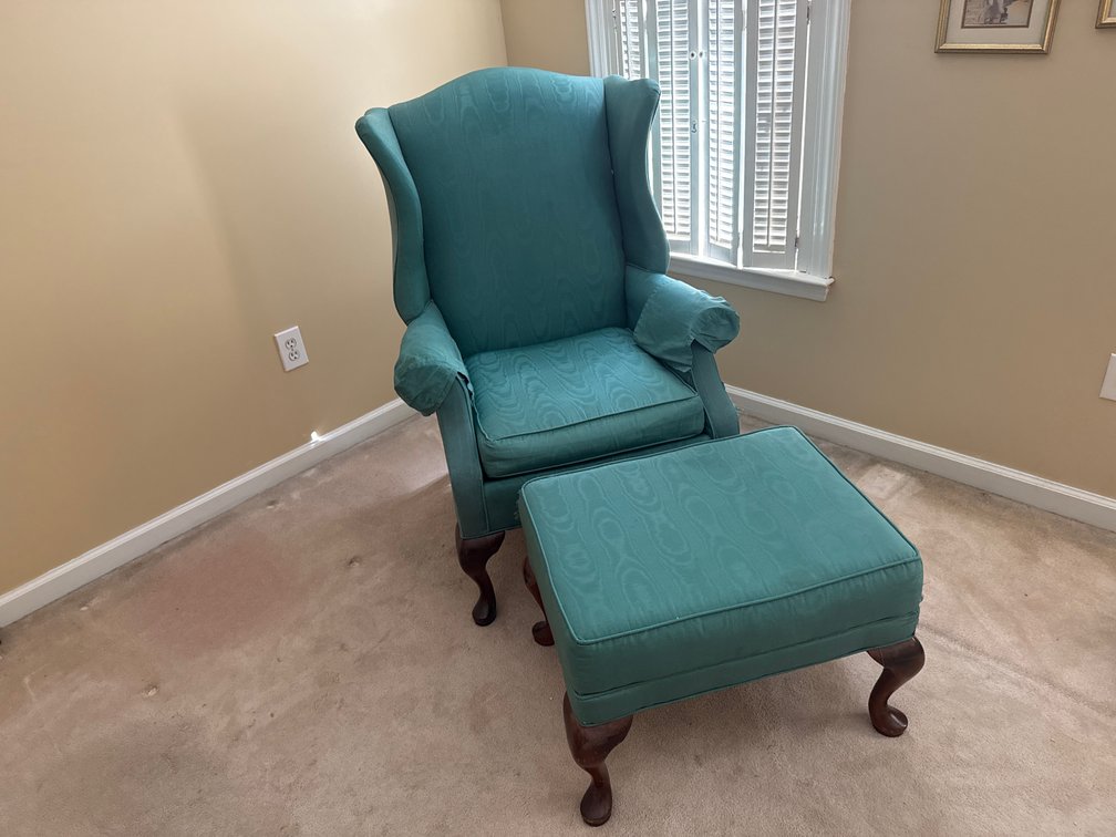 Hickory Queen Anne Style Wingback Chair & Ottoman