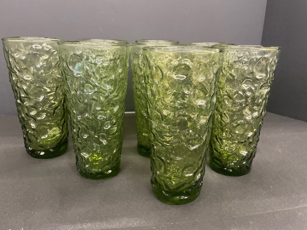 Vintage Avocado Green Crinkle Glass Tumblers