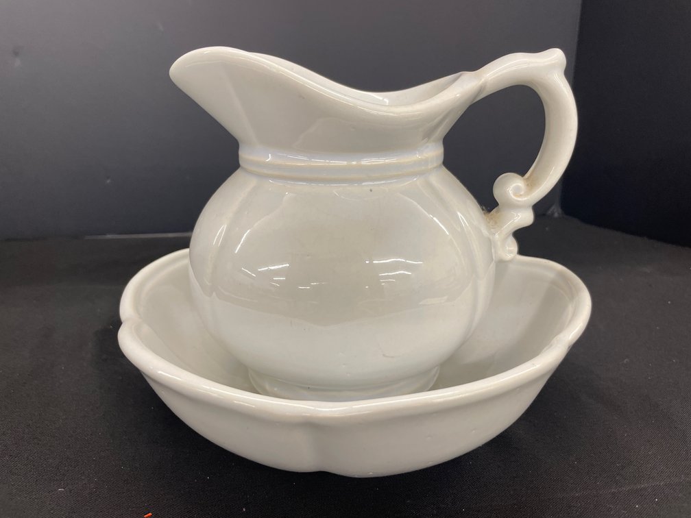 McCoy White Ceramic Pitcher and Wash Basin Set