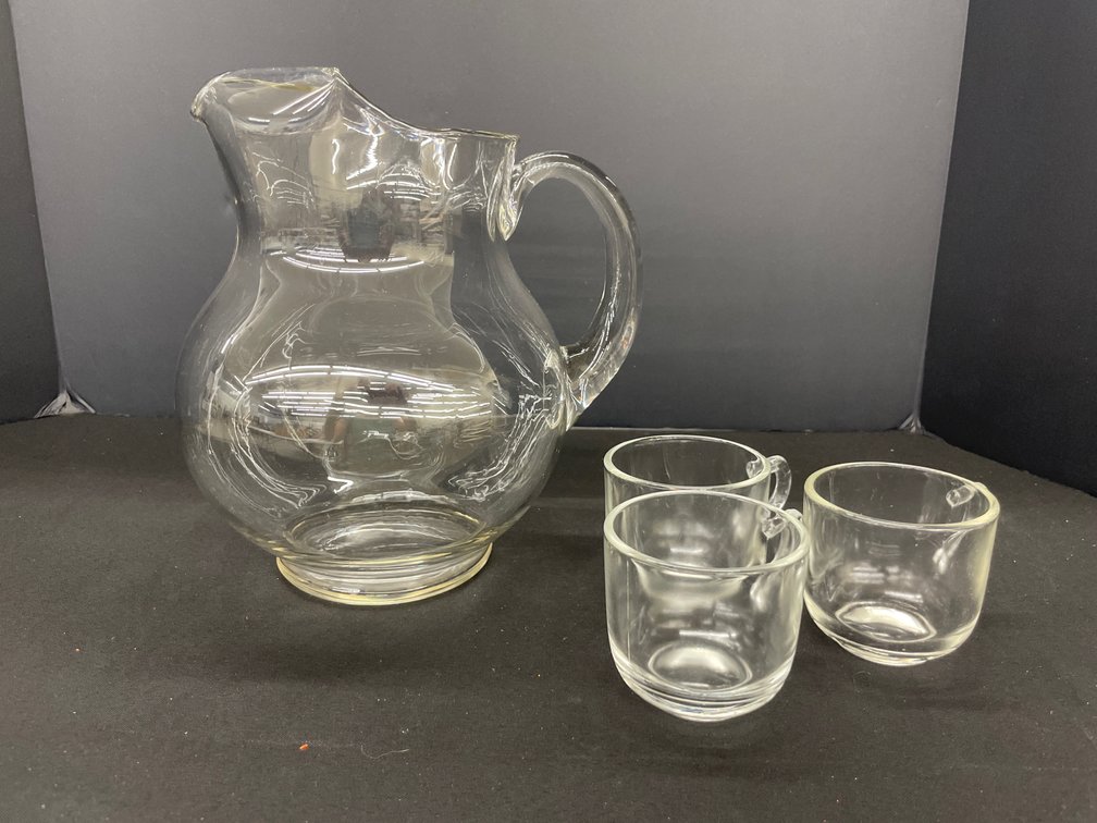 Clear Glass Beverage Pitcher and Cups