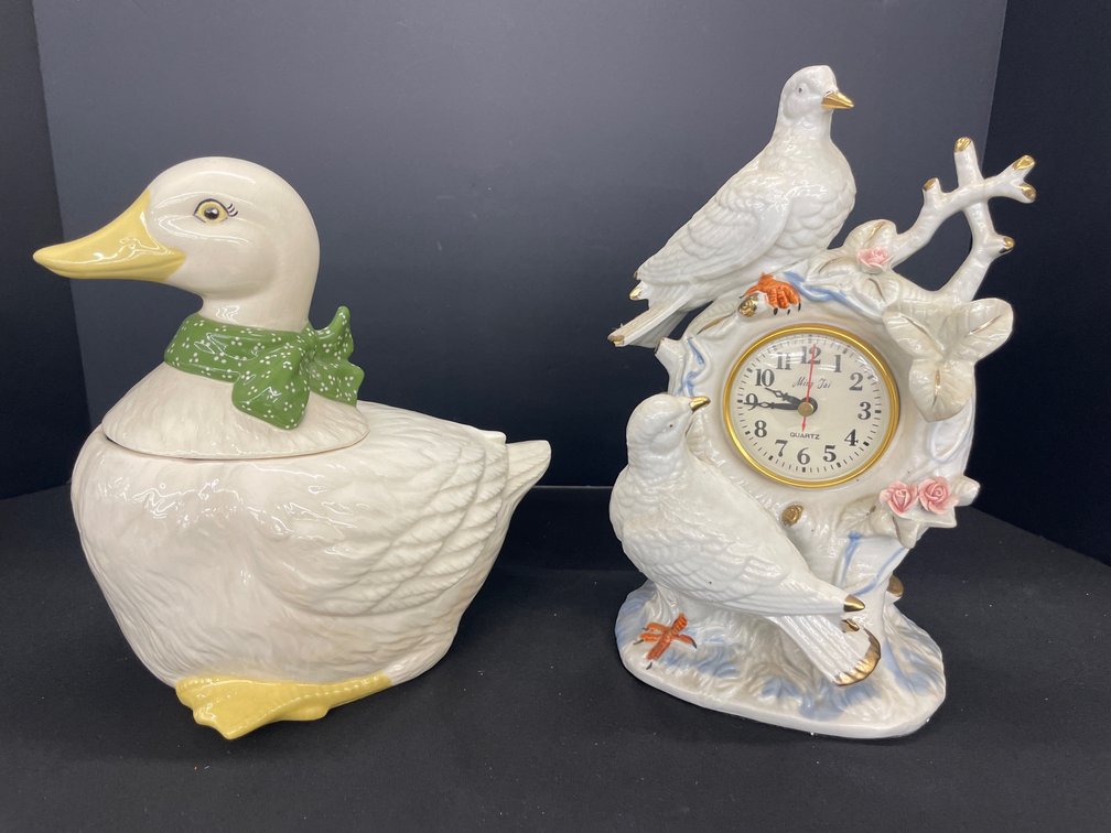 Ming Tai Ceramic Dove Clock & Duck Cookie Jar
