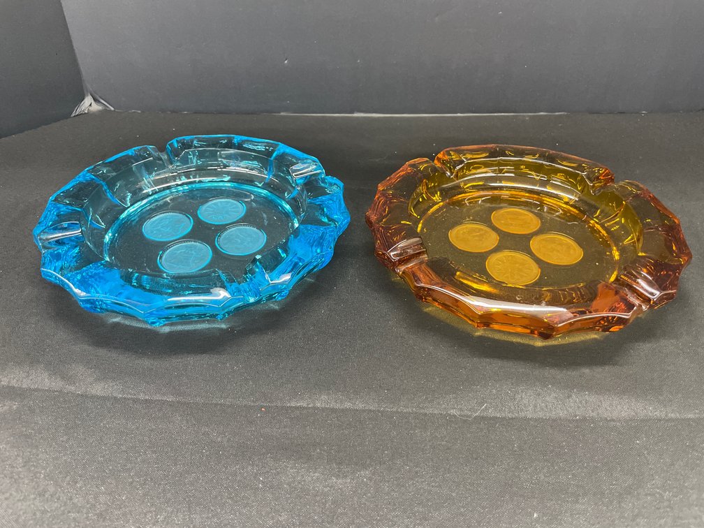 Vintage Glass Coin Motif Ashtrays