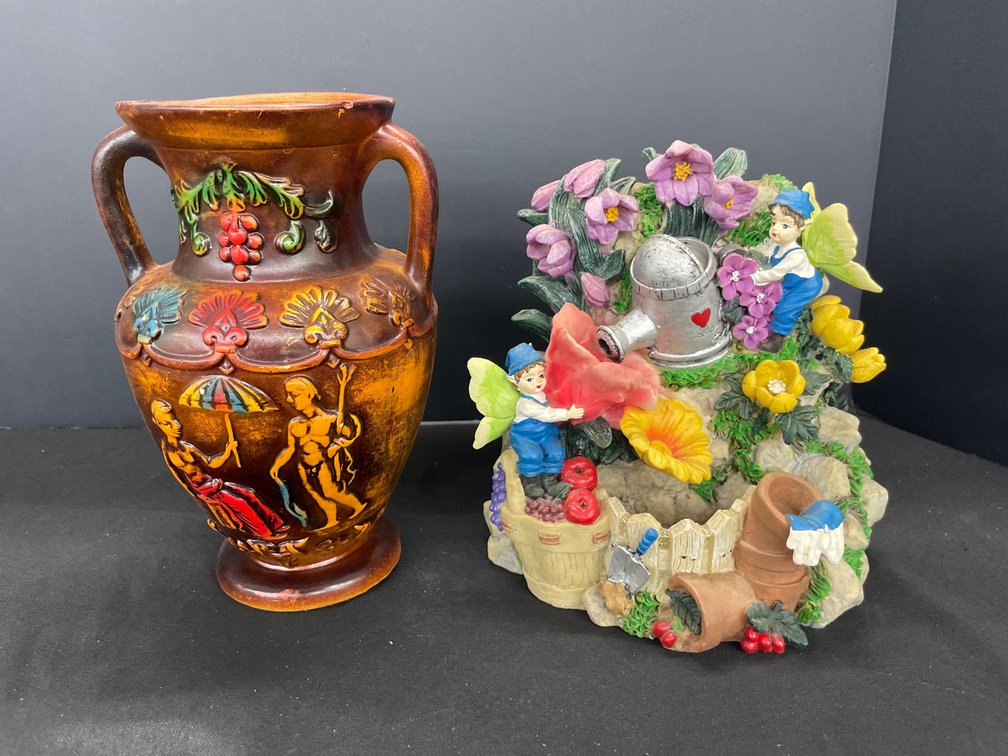 Decorative Relief Vase & Resin Fairy Figurine