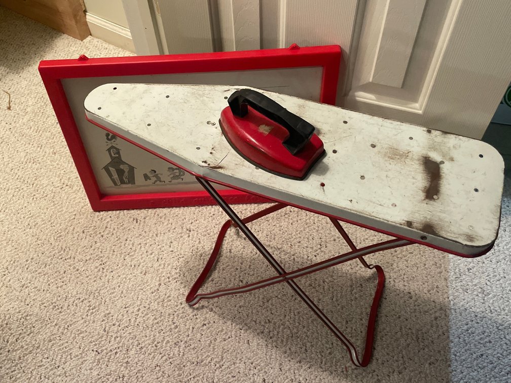 Toy Folding Ironing Board, Toy Iron, and Writing Board
