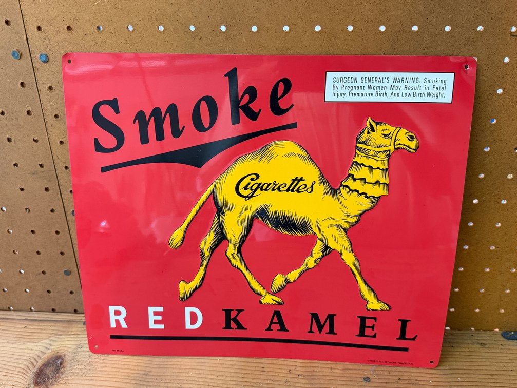 Red Kamel Embossed Metal Advertising Sign