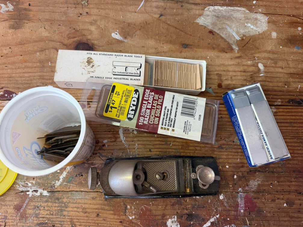 Cast Metal Block Plane, Box Cutters, and Industrial Razor Blades