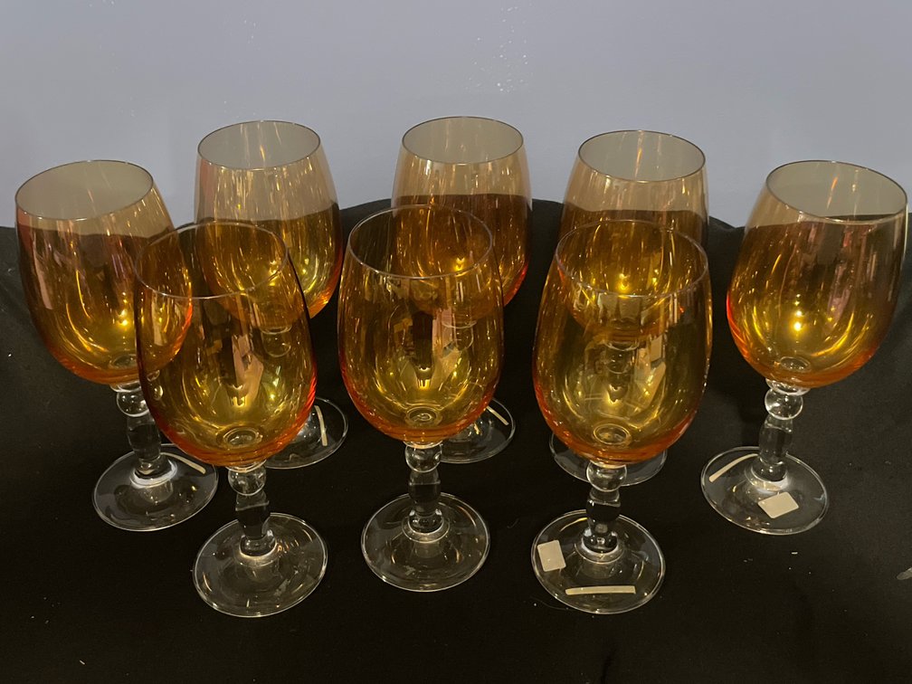 Amber Luster Glass Stemmed Goblets, Set of 8