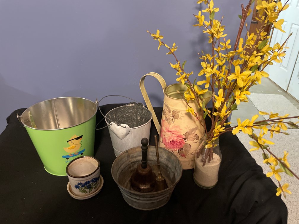 Decorative Metal Buckets, Floral Pitcher, Planter, and More