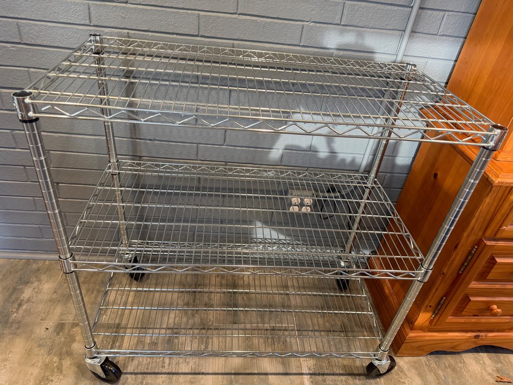 Three-Tier Chrome Wire Shelving Cart with Casters