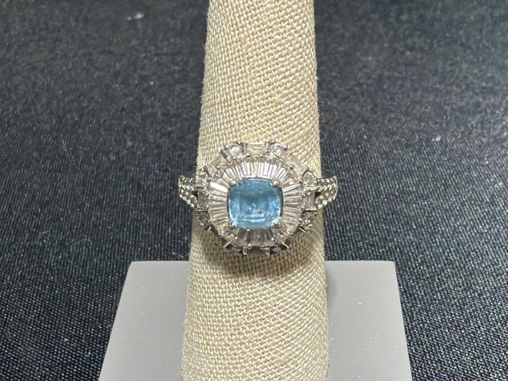 Sterling Silver Light Blue Stone and CZ Ballerina Ring