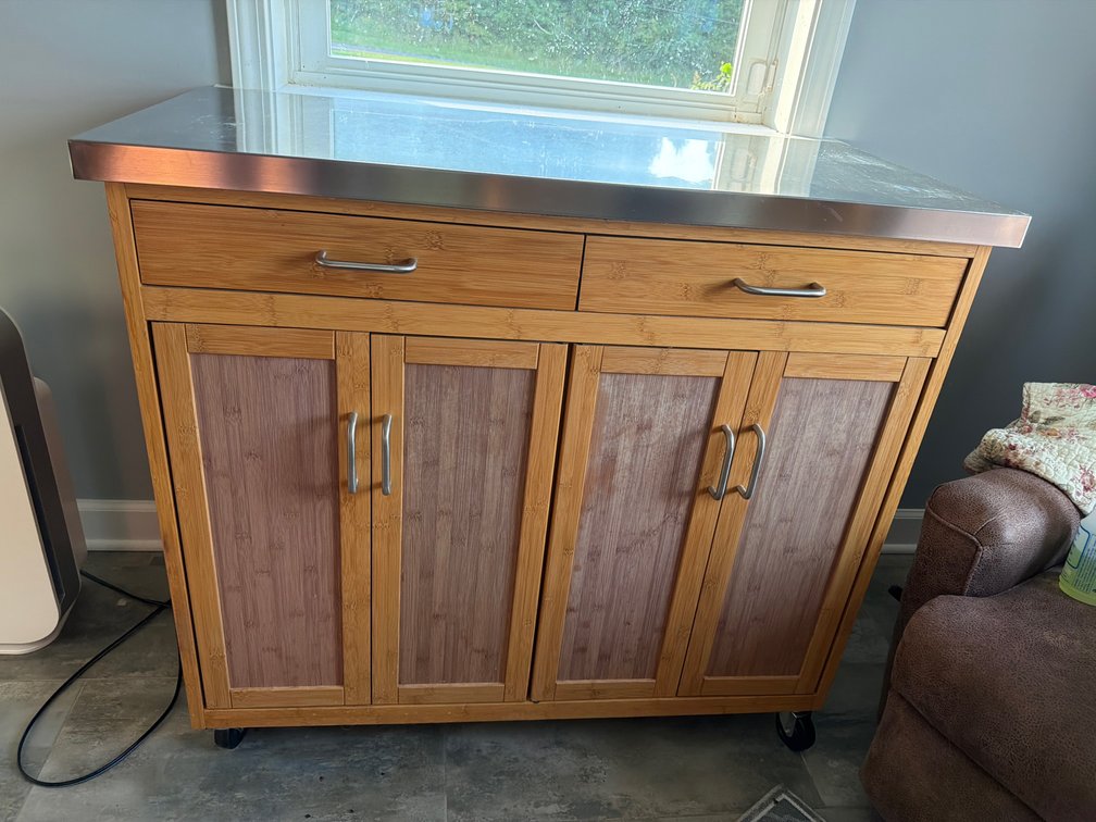 Bamboo Rolling Kitchen Island with Stainless Steel Top