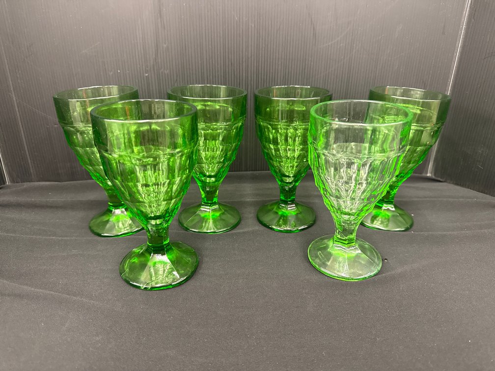 Emerald Green Pressed Glass Stemmed Goblets
