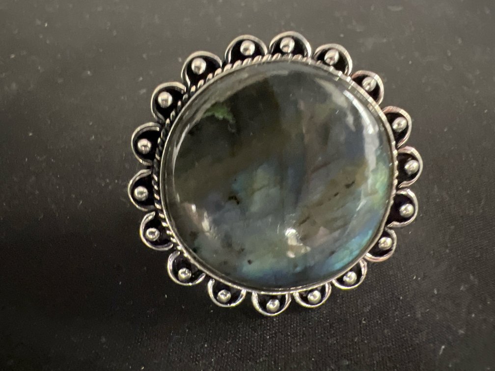Silver-Tone Labradorite Cabochon Ring